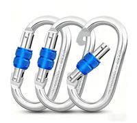 Vipuikos 3 mosquetones grandes, en forma de O, 25 KN, acero inoxidable, capacidad de carga pesada, 2500 kg, para yoga, hamaca, camping, columpio (plata + azul)