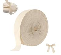 VIQIHEOE Cinta de Algodón, 5cm x 50m Cinta Bies de Algodón, Cintas para Coser Manual, Cintas Planas de Algodón en Espiga, para Bricolaje a Mano, Tejer Manualidades Decoración(Beige)