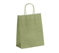 Viquel - Bolsa Kraft tamaño pequeño 18 x 24 x 8 cm - Bolsa kraft con asa retorcida verde - Lote de 50 bolsas de papel - Verde almendra