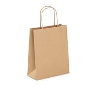 Viquel - Bolsa Kraft tamaño pequeño 18 x 8 x 22 cm - Bolsa kraft con asa retorcida marrón - Lote de 50 bolsas de papel - Marrón