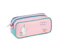 Viquel - Estuche Escolar 2 Compartimentos Unicornio 21 x 9 x 6 cm, Color Rosa, Estuche Rectangular con 2 Compartimentos, poliéster y PVC holográfico, Cierre con Cremalleras de plástico