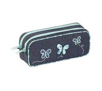 Viquel - Estuche Escolar para niña con 2 Compartimentos de Gran Capacidad de Mariposa - Doble Bolsillo con Cremallera - Almacenamiento de bolígrafos de Escuela Primaria y Universidad - Azul