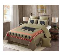 Virah Bella 2 Piece Twin Cabin Quilt Bedding Set - Bear and Paw - Rustic Country Reversible Patchwork Comforter Set with Decorative Pillow Shams