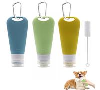 VireEyU 3 tubos de comida para perros con mosquetón y cepillo de limpieza, de silicona, ideal para entrenamiento y viajes, tubo de recompensa, accesorio para mascotas al aire libre (90ml)