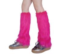 VireEyU Calentadores de Pierna de Piel Sintética para Mujeres,Cubrebotas Esponjosos para Halloween y Fasching,Polainas de Invierno de Peluche, Accesorios para Disfraces de Fiesta Temática(Rojo Rosa)