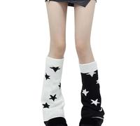 VireEyU Calentadores de Piernas Tejidos Sueltos para Mujer, Polainas de Invierno Y2K Lolita, Calcetines Largos Estilo Años 80, Calcetines Altos de Crochet Kawaii y Cálidos (1 Par)