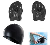 VireEyU Conjunto de Ayudas para la Natación de 2 Piezas, 1 Par de Palas Ajustables y Gorro de Baño de Silicona Elástica,Tabla de Entrenamiento para Fuerza en los Brazos,Accesorios de para la Natación