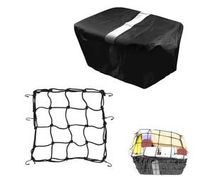 VireEyU Cubierta de cesto de bicicleta impermeable con franjas reflectantes, cubierta contra la lluvia para cesto trasero, con red para casco y red para equipaje para fijación (juego de 2)