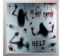 VireEyU Decoración de Halloween: Set de 9 Adhesivos de Ventana Terroríficos con Grandes Huellas de Manos Sangrientas y Siluetas de Zombies, Ideales para Puertas y Paredes en Halloween