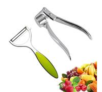 VireEyU Juego de 2 Utensilios de Cocina de Acero Inoxidable, Cuchillo Pelador y Prensa de Ajo, Machacador de Ajo,Picador de Ajo,Pelador de Verduras y Patatas de Acero Inoxidable con Cuchilla Afilada