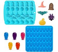 VireEyU Moldes de Silicona para Halloween, 2 Piezas, 30 & 40 Cavidades, Formas de Calabazas y Fantasmas, Moldes de Chocolate para Halloween, Moldes para Dulces, Gomitas, Chocolate, Galletas, Gelatina