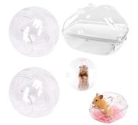 VireEyU Pack de 2 pelotas de ejercicio para hámster Ø 10 cm, transparentes, juguete para pequeños animales, incluye 1 bañera para hámster