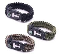 VireEyU Pulsera de supervivencia | Pulsera multifuncional de supervivencia | Hebilla, brújula, silbato de socorrista, 5 en 1 para actividades de camping y deportes al aire libre (3 piezas)