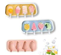 VireEyU Set de 3 Moldes de Silicona para Helados con Tapas, 12 Palitos Reutilizables, Libre de BPA, Perfecto para Niños y Adultos, Moldes para Paletas para el Disfrute de Verano
