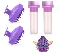 VireEyU Set de 4 Piezas Aplicador de Aceite para Cabello con Cepillo de Masaje - Botella Aplicadora y Cepillo para Masaje del Cuero Cabelludo, para Coloración y Cuidado del Cuero Cabelludo, Morado