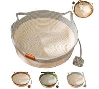 Virela Woven Rope Cat Basket, Hand Woven Cats Bed with Toy Tail, Suitable for All Cats (Gray,M)