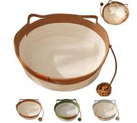 Virela Woven Rope Cat Basket, Hand Woven Cats Bed with Toy Tail, Suitable for All Cats (Yellow,S)