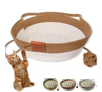 Virelapets - Virela Pets Woven Rope Cat Basket, Cute Cat Bed with Built-in Scratching Mat & Play Ball, Pet Gift Basket for Cats, Semi-Enclosed Design, Breathable & Durable (Brown-S,no Pad)