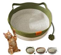 Virelapets - Virela Pets Woven Rope Cat Basket, Cute Cat Bed with Built-in Scratching Mat & Play Ball, Pet Gift Basket for Cats, Semi-Enclosed Design, Breathable & Durable (Green-L,no Pad)
