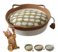 Virelapets - Virela Pets Woven Rope Cat Basket, Cute Cat Bed with Built-in Scratching Mat & Play Ball, Pet Gift Basket for Cats, Semi-Enclosed Design, Breathable & Durable (Brown-S,with Pad)