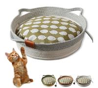 Virelapets - Virela Pets Woven Rope Cat Basket, Cute Cat Bed with Built-in Scratching Mat & Play Ball, Pet Gift Basket for Cats, Semi-Enclosed Design, Breathable & Durable (Gray-M,with Pad)