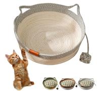 Virelapets - Virela Pets Woven Rope Cat Basket, Cute Cat Bed with Built-in Scratching Mat & Play Ball, Pet Gift Basket for Cats, Semi-Enclosed Design, Breathable & Durable (Gray-M,no Pad)