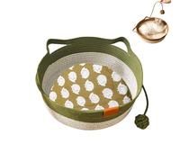 Virelapets Woven Rope Cat Basket, 13” /16” /18” Dual Pets Scratching Pad, with Pet Toy and Blanket, Protects Furniture (Green with Mat,L)