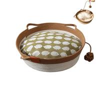 Virelapets Woven Rope Cat Basket, 13” /16” /18” Dual Pets Scratching Pad, with Pet Toy and Blanket, Protects Furniture (Brown with Mat,M)