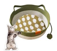 Virelapets Woven Rope Cat Basket, Cat Bed Basket Round Cotton Rope Woven with Toy Tail, Semi-Enclosed Design, Beds Indoor Cats for Small, Medium and Large Pet (Green,M/42cm)