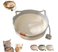 Virelapets Woven Rope Cat Basket,Virela Woven Rope Cat Basket,Cotton Rope Woven Cat Bed Basket, Cats Scratching Pads for Small Medium Large Pets, Beds for Indoor Cats, With Pet Toy and Blanket(Green,M