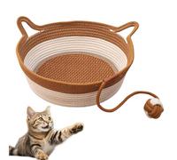 Virelapets Woven Rope Cat Basket, Virelapets Cat Basket for Toys, 13” /16” /18” with Built-In Cool Mat (Khaki,L)