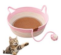 Virelapets Woven Rope Cat Basket, Virelapets Cat Basket for Toys, 13” /16” /18” with Built-In Cool Mat (Pink,L)