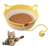 Virelapets Woven Rope Cat Basket, Virelapets Cat Basket for Toys, 13” /16” /18” with Built-In Cool Mat (Yellow,L)