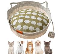 VirelaPets Woven Rope Cat Basket, Virelapets Cotton Rope Woven Cat Bed Basket with Toy Tail, for Small, Medium and Large Pet (Gray Padded,Small)