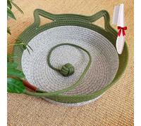 Virelapets Woven Rope Cat Basket,Virelapets Hand Woven Rope Cat Bed,with Built-In Scratching Mat & Play Ball,For Indoor Pet (A(No Cushion), S（Within 8.8lb/4KG）)