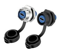 VIRELLO Enchufe de montaje en panel USB C, IP68 impermeable tipo C conector hembra 5A con bloqueo de tuerca trasera para cable de datos industrial al aire libre