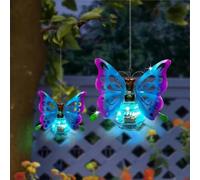 VIRELLO Faroles solares de mariposa caprichosa, impermeable, decoración de jardín al aire libre con diseño de metal colgante, luz LED cálida IP44 para patio, pasarela, 13,5 cm