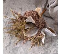 VIRELLO Flores artificiales de algas de Okra, plantas falsas de plástico de 35 cm para decoración del hogar, boda, hotel, blanco, rosa, morado, amarillo, marrón y verde