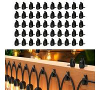 VIRELLO Paquete de 50 clips de luz de hadas, ganchos de plástico para exteriores con tornillos para un montaje seguro en pared de ladrillo de madera, fijaciones negras para decoración de jardín de