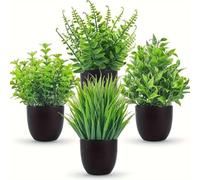 VIRELLO Plantas artificiales con macetas, paquete de 4 decoraciones realistas de lavanda para oficina en casa, vegetación de plástico sin mantenimiento para estante de escritorio