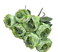 VIRELLO Ramo de flores de simulación, tallos artificiales de 7 cabezas para decoración del hogar de boda, rojo y verde, 42 cm