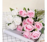 VIRELLO Ramo de rosas de seda de franela, arreglo floral artificial para decoración de boda, regalo del día de San Valentín, larga duración, no se marchita, 25-39 cm