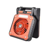 VIRELLO Ventilador solar recargable, ventilador portátil para tienda de campaña con luz LED y banco de energía, ventilador de escritorio USB ajustable de 90° para senderismo al aire libre