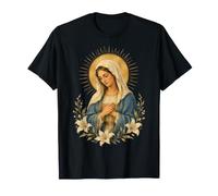 Virgen María con Lirios Católico Devocional Icono Sagrado Camiseta