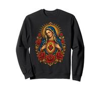 Virgen María Corazón Católica Rosa Sagrada Devocional Icono Arte Sudadera