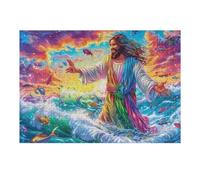 Virgen María en el mar Puzzle 300 Piezas Decoración Moderna Wave Glow Starry Rompecabezas para Adultos 3D DIY Creativo Desafío Intelectual Juguete Educativo 300 PCS