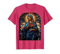 Virgen María en Luz Dorada Radiante con Halo Camiseta, Hombre, Rojo Jaspeado, M