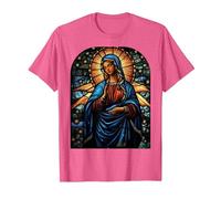 Virgen María en Luz Dorada Radiante con Halo Camiseta, Hombre, Rosa Jaspeado, S