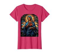 Virgen María en Luz Dorada Radiante con Halo Camiseta, Mujer, Rojo Jaspeado, 3XL