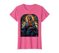 Virgen María en Luz Dorada Radiante con Halo Camiseta, Mujer, Rosa Jaspeado, XL